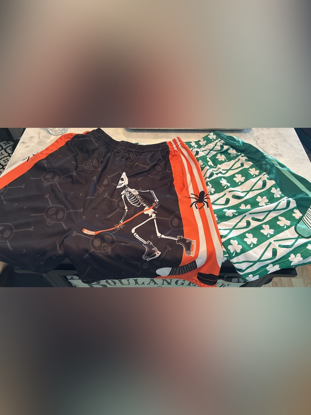 Skeleton Skateboard Black & Orange Athletic Shorts